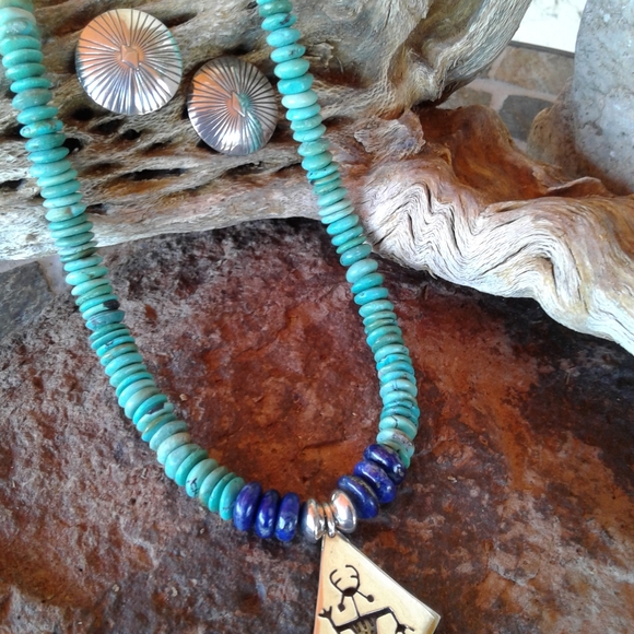 Sterling Silver turquoise lapis necklace SET - Picture 10 of 16